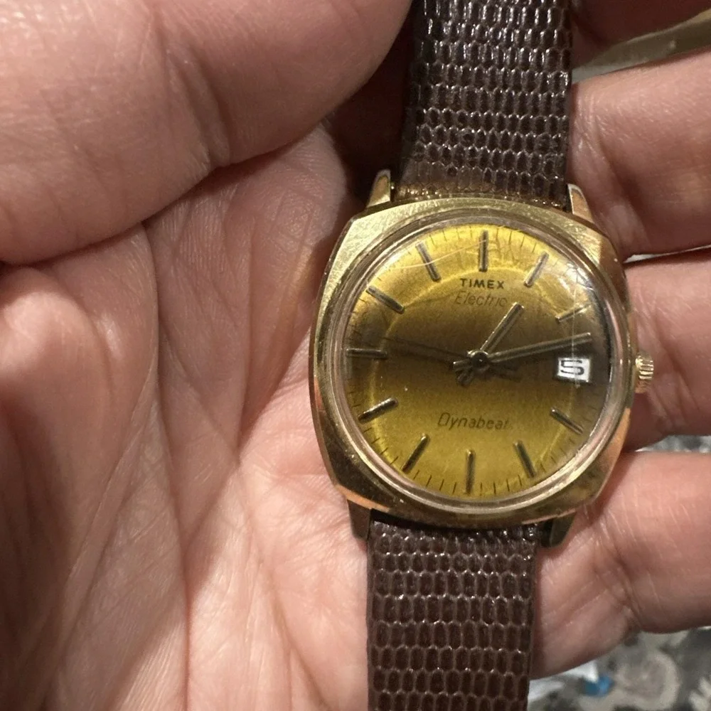 Works VTG Timex Electric Dynabeat Sunburst Mens Watch Gold Stuller Strap 34mm 7" - Picture 3 of 13